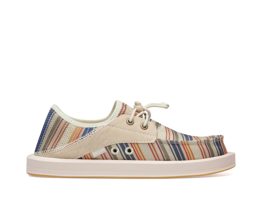 sanuk_boatie_st_print_beige_coastal_stripe.jpg Sanuk Boatie St Print Beige Coastal Stripe - Image 1