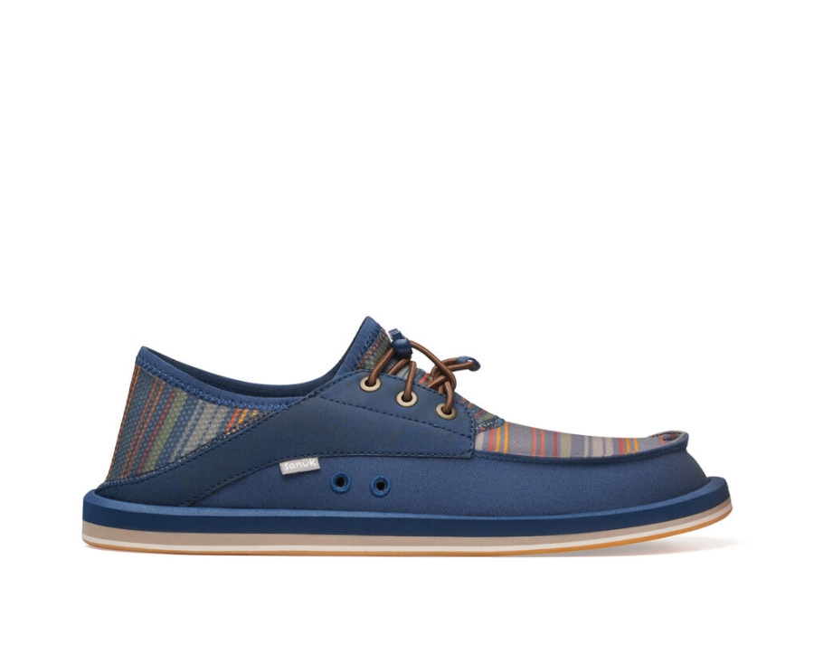 sanuk_boatie_st_print_navy_coastal_stripe.jpg Sanuk Boatie St Print Navy Coastal Stripe - Image 1